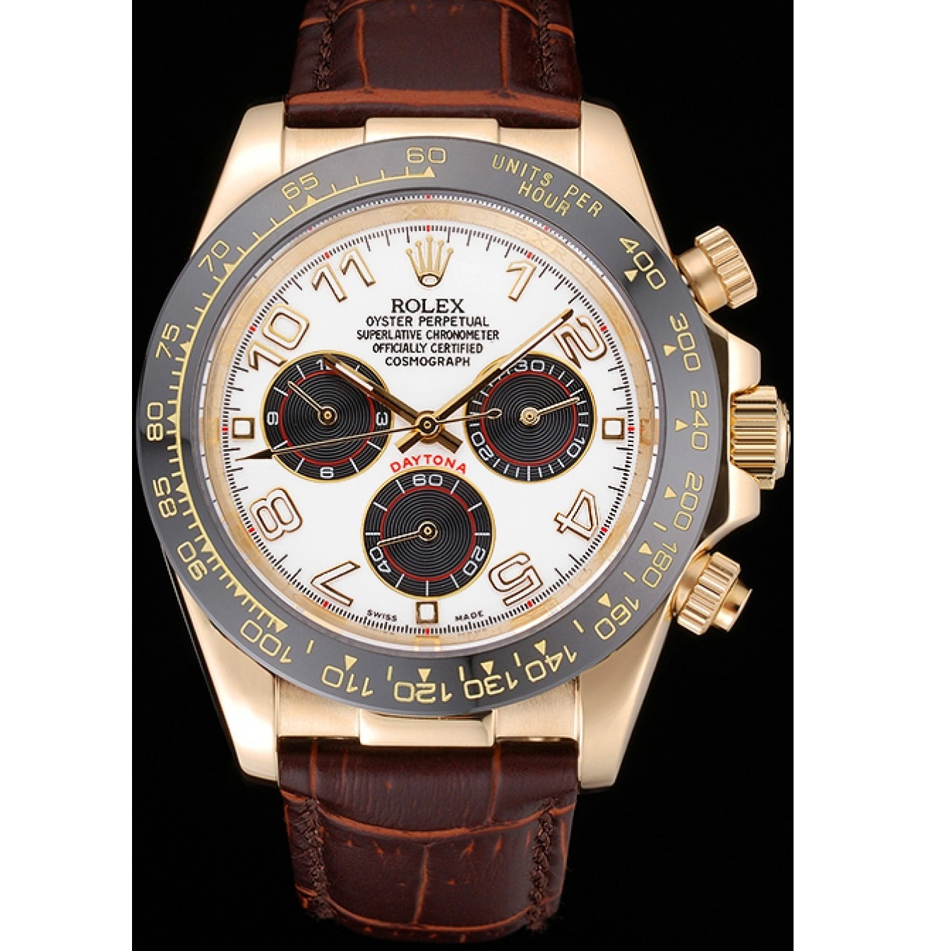 Subdials Cosmograph Bracelet Daytona Leather Brown Gold 622634 Rolex Case Black 0820